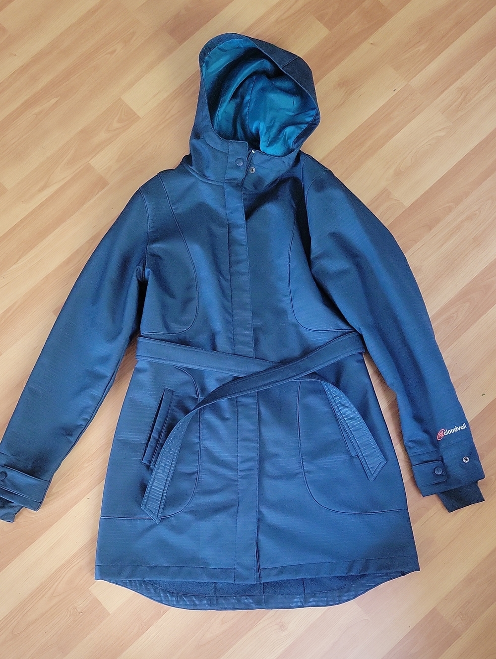 Hooded Belted Trench Coat - Teal